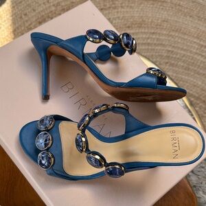 Alexandre Birman Blue Jeweled Open-Toe Heels